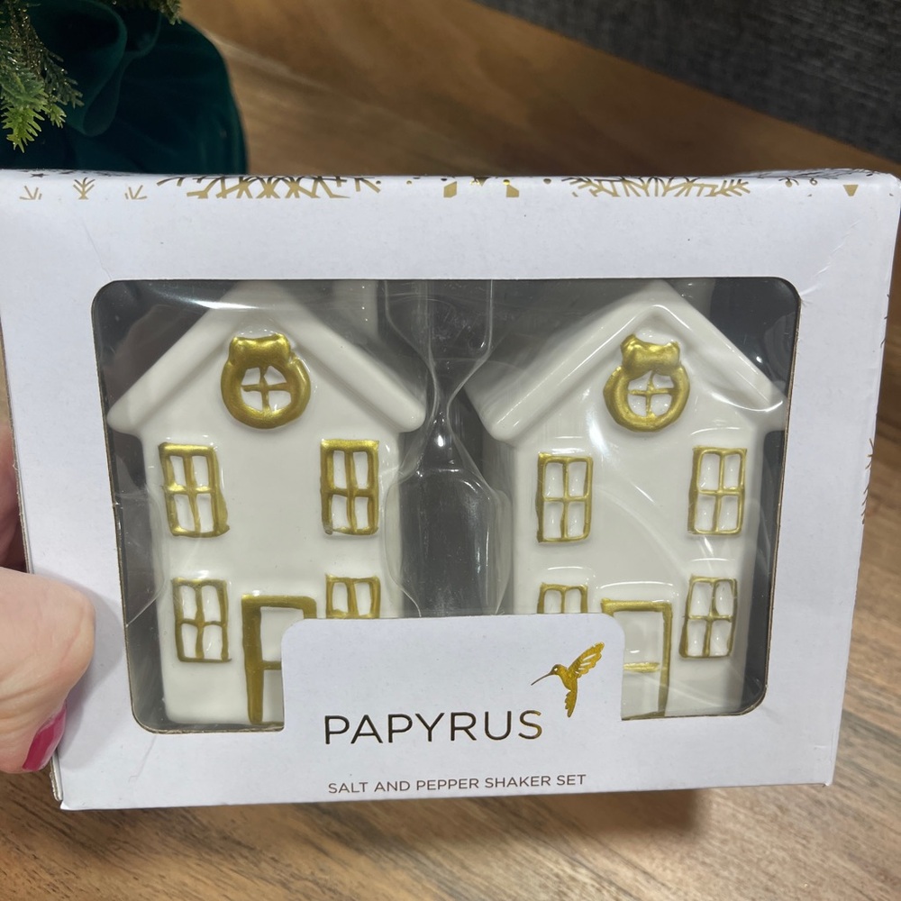 Papyrus White and Gold Holiday Salt and Pepper Shaker Set